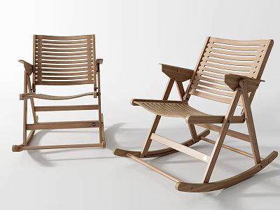 Wooden Leisure Chairs With Slatted Design And Armrests Rocking And Standard Styles For Relaxation 3d model