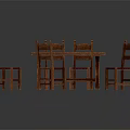 Classic Wooden Dining Table Set With Four Chairs And Red Seat Cushions For Home