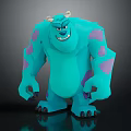 3D Cartoon Monster Character Design With Blue Green Fur Purple Spots And Horns 3d model