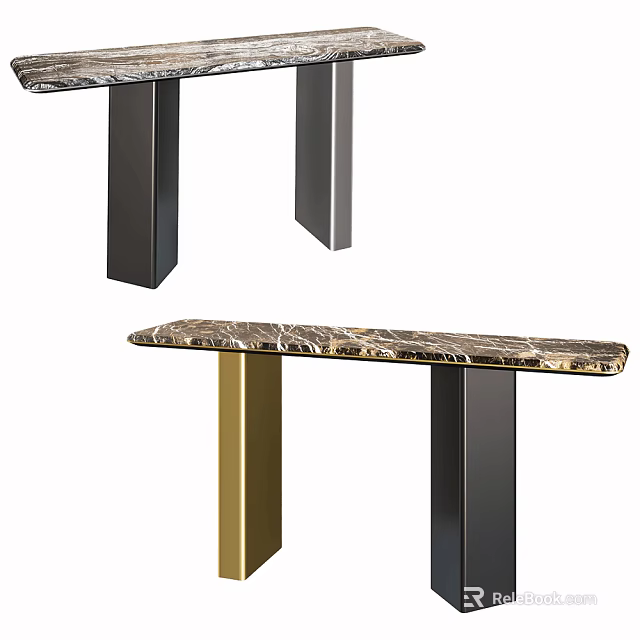 Modern Elegant Console Table With Marble Tabletop And Metal Legs Gold Black And Silver Finishes 3d model 