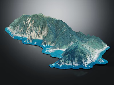 Natural Garden Landscape with Green Mountains White Rocky Cliffs and Blue Waters 3d model