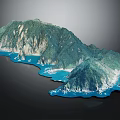 Natural Garden Landscape with Green Mountains White Rocky Cliffs and Blue Waters