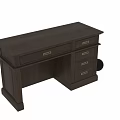 Traditional Black Desk With Golden Handles Spacious Top And Storage Drawers