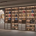 Modern Wooden Wine Cabinet With Illuminated Shelves And Various Wine Bottles