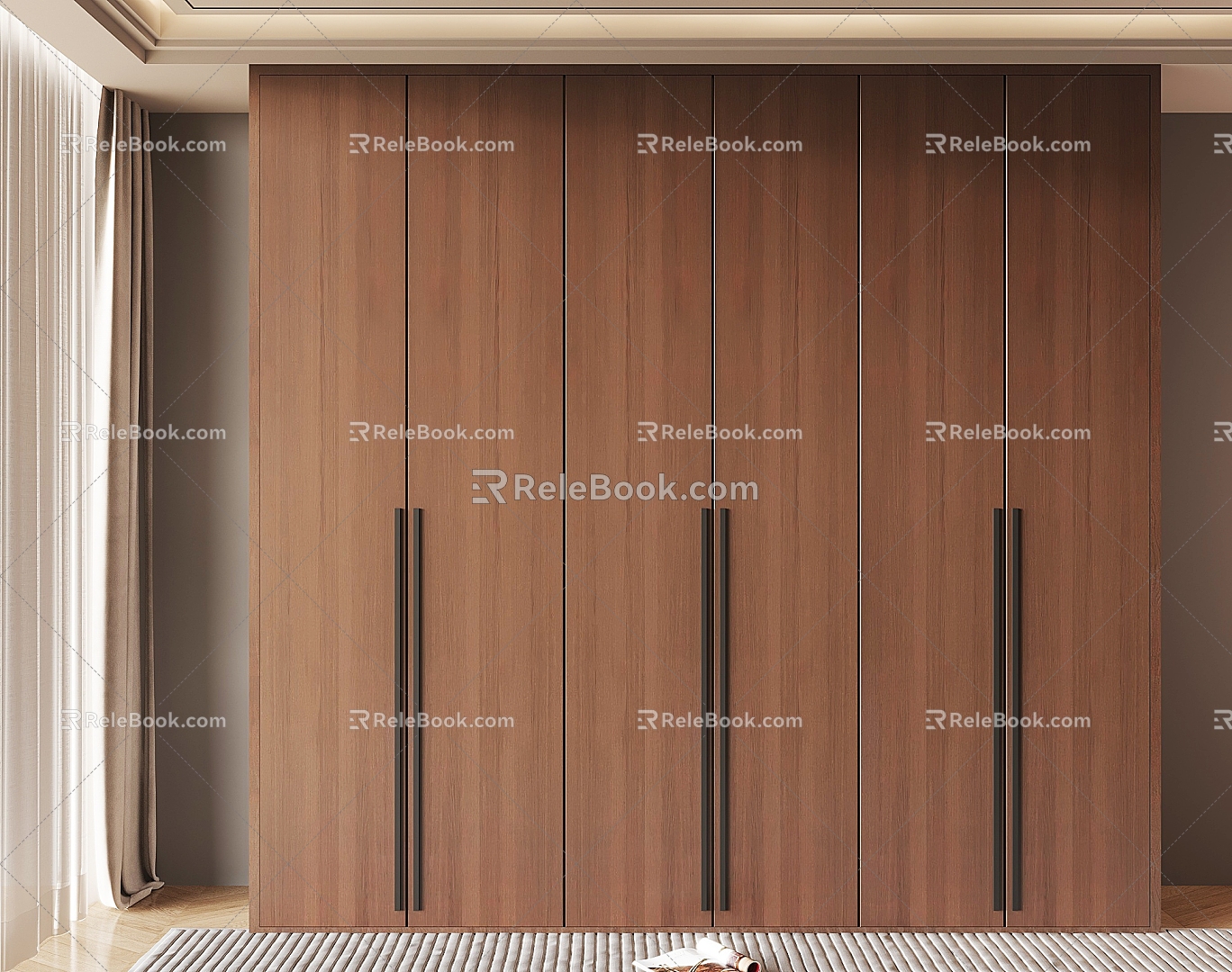 Middle-style wardrobe to top-style wardrobe Non-corner swing-door wardrobe 3d model