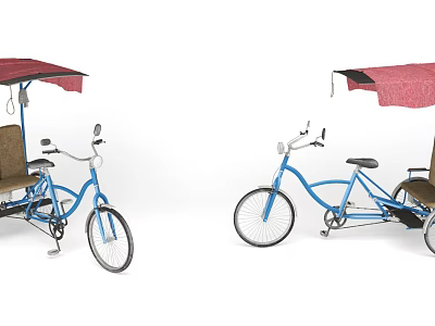 Blue Tricycle With Red Canopy And Comfortable Seats For Urban Transportation 3d model