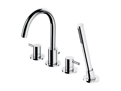 Modern Chrome Bathroom Faucet Set With Spout Handles And Hand Shower 3d model