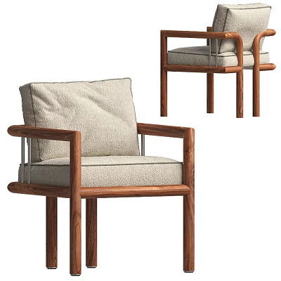 Modern Accent Chair With Wooden Frame Beige Cushion And Armrests 3d model