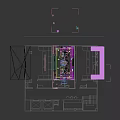 Stylish KTV Lounge Interior With Purple Lighting Large Screen TV Sofas Tables And Decorative Lights
