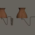 Modern Wall Sconces With Wooden Shades And Metal Brackets Mounted On Wall