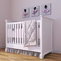 White Baby Crib With Pink And White Quilt Ballet Themed Wall Art On Striped Wall