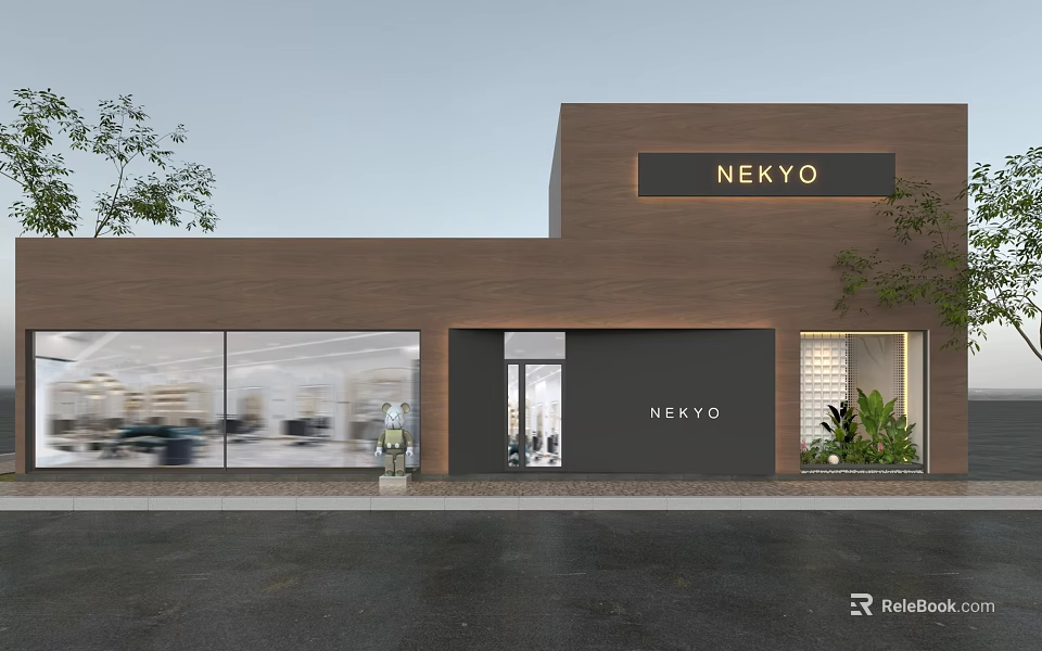 Nekyo Beauty Hair Salon Modern Exterior With Large Glass Windows And Green Plants 3d model 