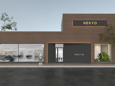 Nekyo Beauty Hair Salon Modern Exterior With Large Glass Windows And Green Plants 3d model