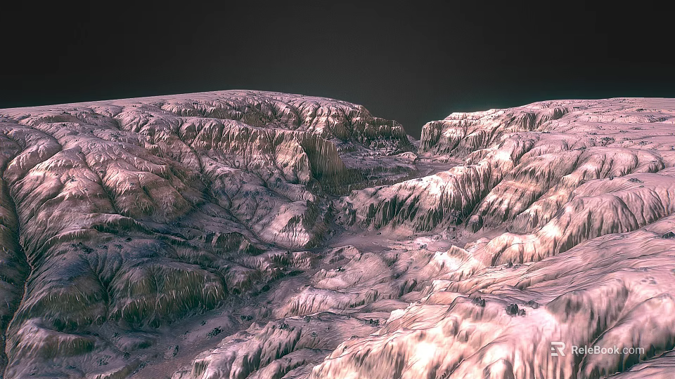 Detailed View Of Rugged Planetary Surface With Mountainous Terrain And Deep Canyons 3d model 