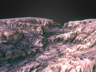Detailed View Of Rugged Planetary Surface With Mountainous Terrain And Deep Canyons 3d model