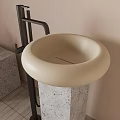 Modern Double Washbasin with Concrete Countertop and Oval Backlit Mirror