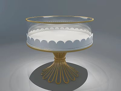 Elegant Jewelry Store Display Stand With Gold Base Round Top Scalloped Edge And Glass Cover 3d model