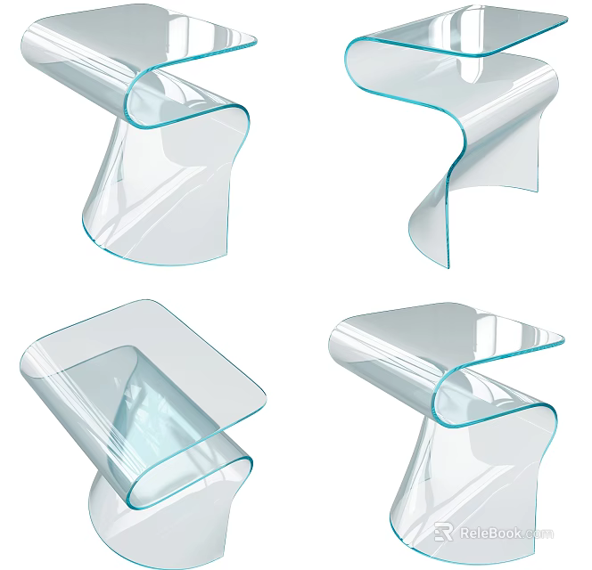Sleek Modern Transparent Side Table With Curved Design And Various Styles 3d model 