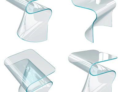 Sleek Modern Transparent Side Table With Curved Design And Various Styles 3d model