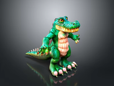 Cartoon Character Green Crocodile 3D Toy Model With Vibrant Pose Open Mouth And Light Belly 3d model