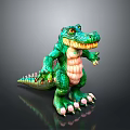 Cartoon Character Green Crocodile 3D Toy Model With Vibrant Pose Open Mouth And Light Belly