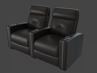 Modern Black Leather Single Seater Sofa With Armrest Cup Holders For Home Theater 3d model