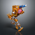 Orange Robot Character With Mechanical Structure Pink Head And Blue Components 3d model