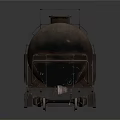 Rusty Tank Car 3D Model With Red Stripe On Railway Track
