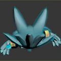 Shiny Blue Hedgehog Character 3D Model With Spiked Head And Yellow Accents In Dynamic Pose