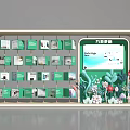 Window Merchandising Display With Green Cards Images Screen And Plant Decorations