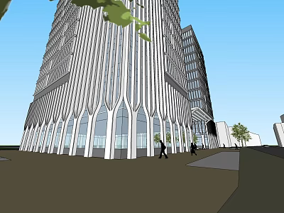 Modern Office Building With Glass Facade And Urban Pedestrian Walkway Design 3d model