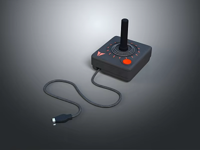 Classic Entertainment Game Controller With Joystick Red Button And USB Cable 3d model