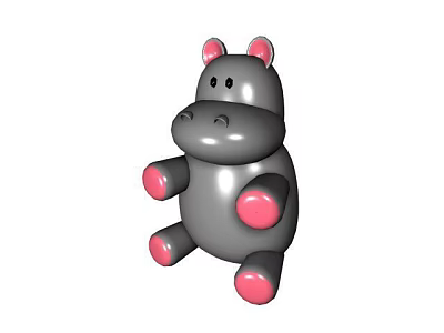 Cute Cartoon Hippo Plush Toy With Gray Body And Pink Ears Paws 3d model