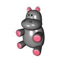 Cute Cartoon Hippo Plush Toy With Gray Body And Pink Ears Paws