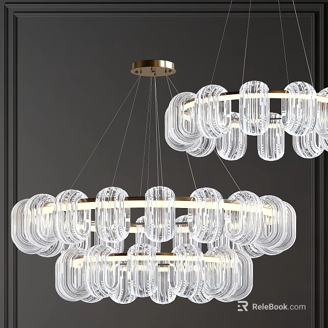Elegant Modern Multi Layer Crystal Chandelier With Clear Crystals And Brass Frame Interior Decor 3d model