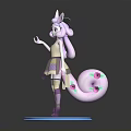 Pink Haired Girl Character With Rabbit Companion Flower Decorations And Blue Base