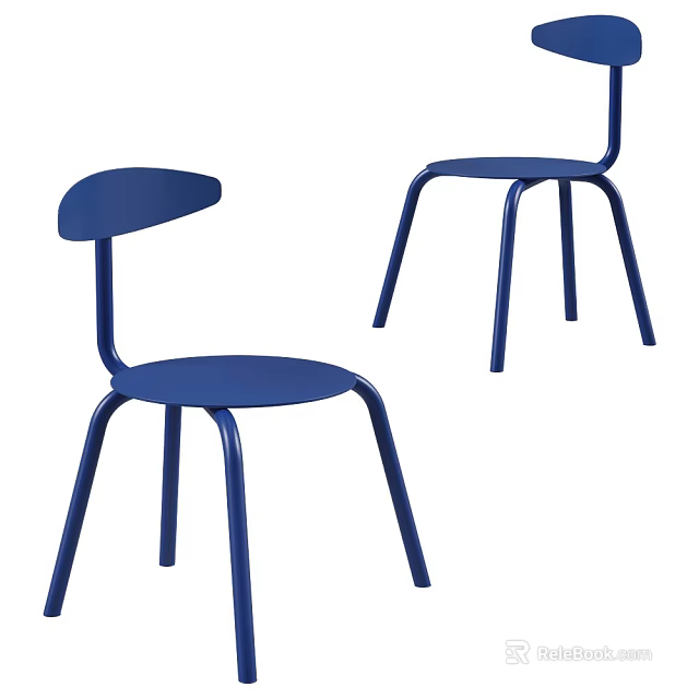 Two Blue Modern Leisure Chairs With Sleek Metal Frame And Curved Backrest 3d model 