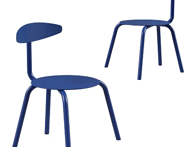 Two Blue Modern Leisure Chairs With Sleek Metal Frame And Curved Backrest 3d model