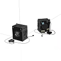 Black Portable Audio Speakers With Wired Connections And Control Units 3d model