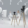Commercial Photography Equipment in Professional Studio Setup with Cameras Tripods Ring Lights and Reflectors