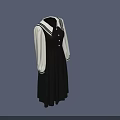Black Long Sleeve Dress With White Striped Collar Cream Sleeves And Front Buttons