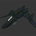 Blue Sci-Fi Spaceship With Sleek Design Futuristic Wings And Orange Cockpit Accents