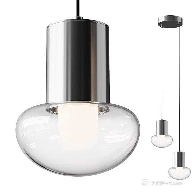 Modern Minimalist Pendant Lights With Transparent Glass Globe And Chrome Metal Hanging Rod 3d model 