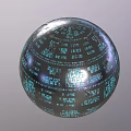Tech Inspired Decorative Ornament Set With Metallic Sphere And Blue Code Patterns 3d model