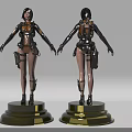 Game Movie Character Two Model Front Back Views Black Orange Outfit Leg Gear Gold Base