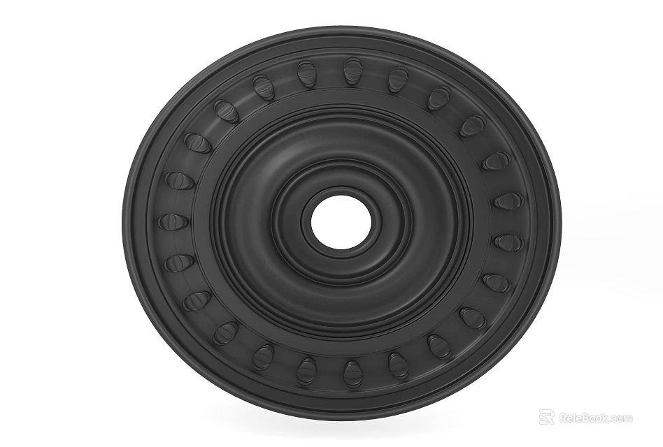 Black Circular Lamp Plate With Central Hole And Decorative Dots Design 3d model 