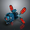 Blue Sci Fi Mechanical Robot With Red Glowing Propellers And Details 3d model