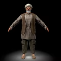 Man With White Turban And Beard In Traditional Outfit Arms Outstretched On Black Background