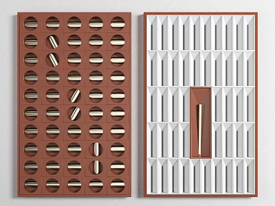 Modern Wall Art With Brown Circular Striped Patterns And White Vertical Stripes Central Brown Accent 3d model