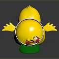 Cute Yellow Duck Character With White Headband Pink Green Decorations Silver Eyes And Orange Feet